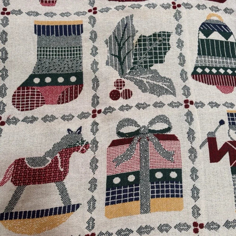 Vintage Tapestry Woven Throw Holly Stockings Snowman Blanket Holiday‎ Christmas